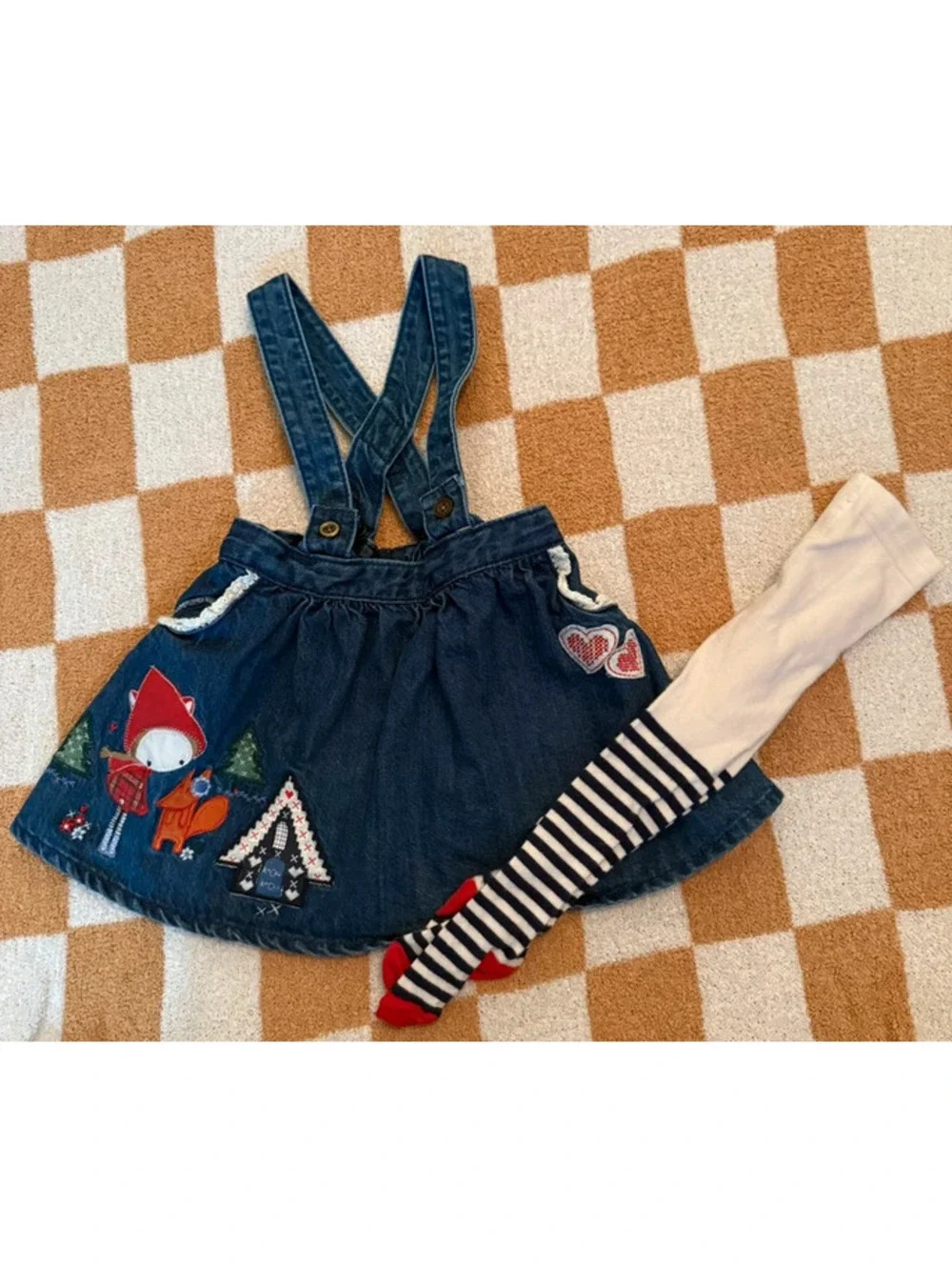 Girls Tu Denim Little Red Riding Hood Skirt with Suspenders & Matching Tights